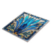 Art Deco Blauw Wit Goud Bloemblaadjes Tegeltje (Zijkant)