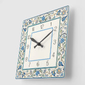 Art Deco Blauwe Bloem Vierkante Klok (Hoek)
