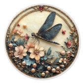 Art Deco Blauwe Dragonfly Roze Bloemen Parels Keramische Knop (Voorkant)