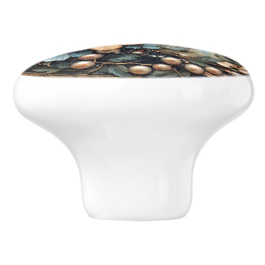 Art Deco Blauwe Dragonfly Roze Bloemen Parels Keramische Knop (Zijkant)