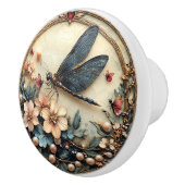 Art Deco Blauwe Dragonfly Roze Bloemen Parels Keramische Knop (Rechts)