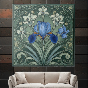 Art Deco Blauwe Iris Bloem Motieven Botanisch Tegeltje