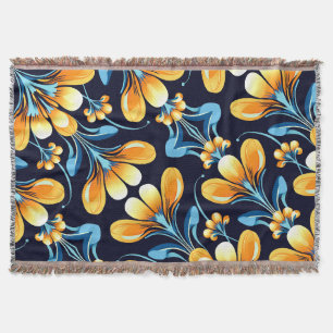 Art Deco blauwe oranje bloemen Deken