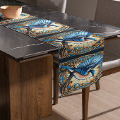 Art Deco Blauwe Vogel Tafel Runner Korte Tafelloper