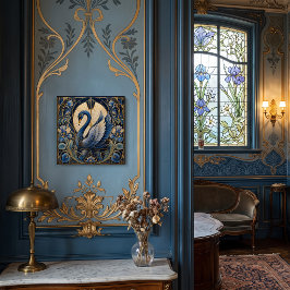 ART DECO BLAUWE Zwaan | VINTAGE DECORATIEF ACCENT Tegeltje