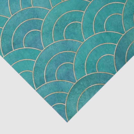 Art Deco Blauwgroen & Goud Decoupage Tissue Papier (Detail)