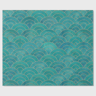 Art Deco Blauwgroen & Goud Decoupage Tissue Papier