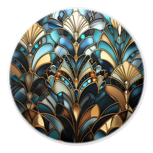 Art Deco Blauwgroen Goud Roest Blauw Art Nouveau Keramische Knop (Voorkant)