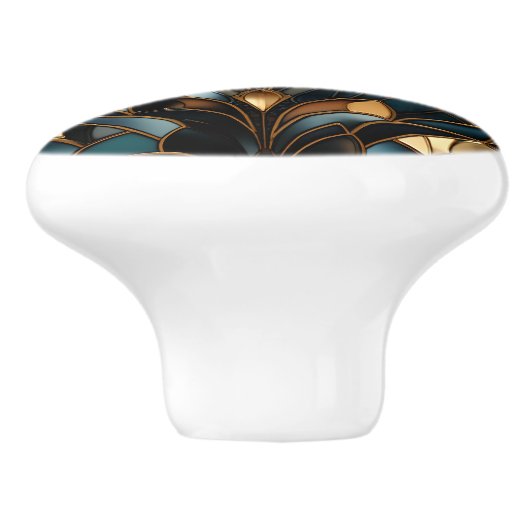 Art Deco Blauwgroen Goud Roest Blauw Art Nouveau Keramische Knop (Zijkant)