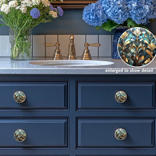 Art Deco Blauwgroen Goud Roest Blauw Art Nouveau Keramische Knop