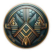 Art Deco Blauwgroen gouden art nouveau Keramische Knop (Voorkant)