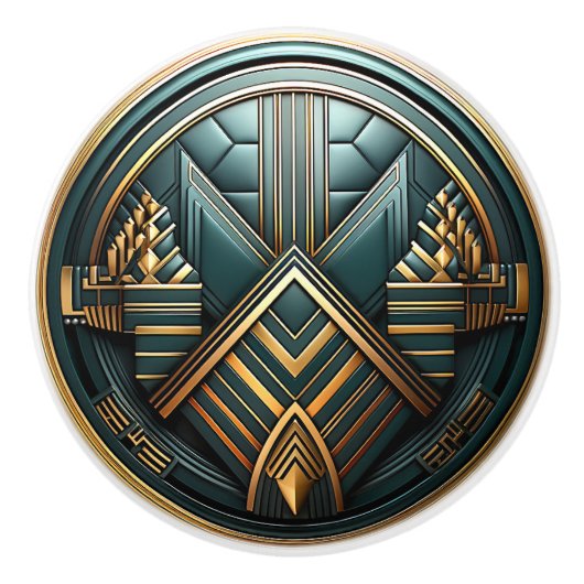 Art Deco Blauwgroen gouden art nouveau Keramische Knop (Voorkant)