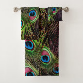 art deco blauwgroen groen turquoise pauock vether bad handdoek (Insitu)