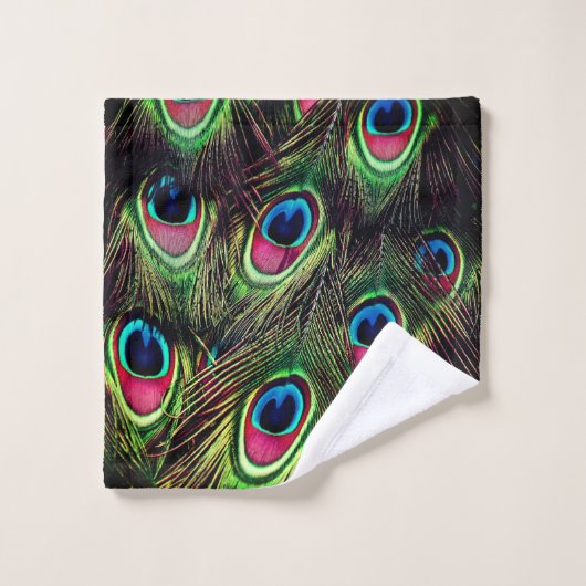 art deco blauwgroen groen turquoise pauock vether bad handdoek (Wasdoekje)