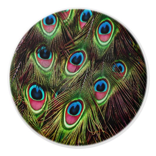 art deco blauwgroen groen turquoise pauock vether keramische knop (Voorkant)