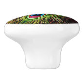 art deco blauwgroen groen turquoise pauock vether keramische knop (Zijkant)