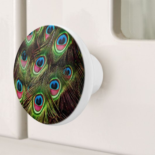 art deco blauwgroen groen turquoise pauock vether keramische knop