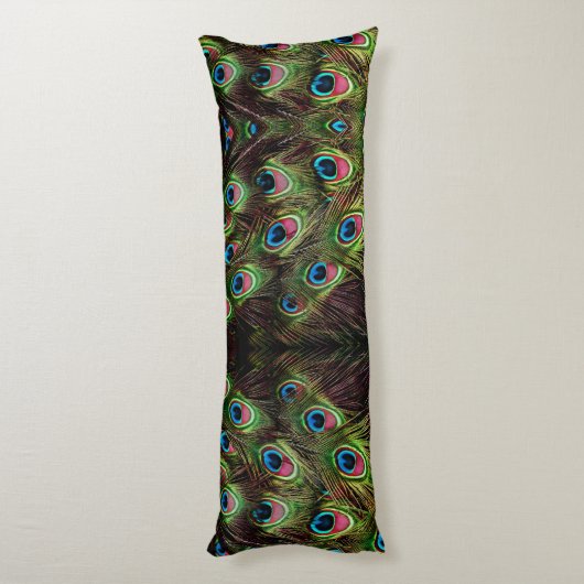 art deco blauwgroen groen turquoise pauock vether lichaamskussen (Achterkant (Verticaal))