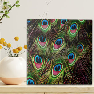 art deco blauwgroen groen turquoise pauock vether tegeltje