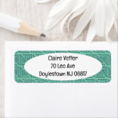 Art Deco Blauwgroen Mazes Etiket (Insitu)