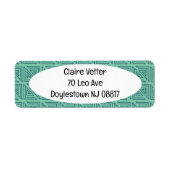 Art Deco Blauwgroen Mazes Etiket (Voorkant)