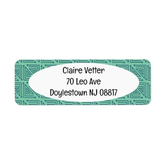 Art Deco Blauwgroen Mazes Etiket (Voorkant)