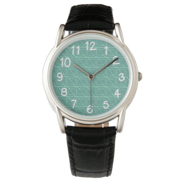 Art Deco Blauwgroen Mazes Horloge (Voorkant)
