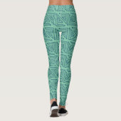 Art Deco Blauwgroen Mazes Leggings (Achterkant)
