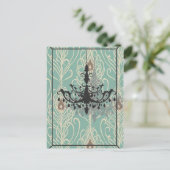 Art Deco blauwgroen pauw  zwarte kroonluchter Briefkaart (Staand voorkant)