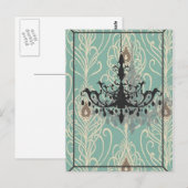 Art Deco blauwgroen pauw  zwarte kroonluchter Briefkaart (Voorkant / Achterkant)