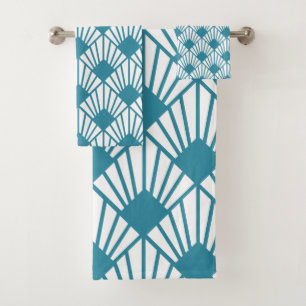 Art Deco Blauwgroen ventilatoren Bad Handdoek