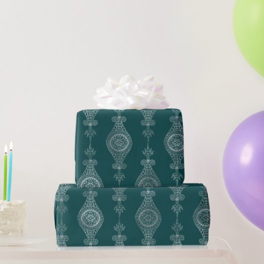 Art Deco Blauwgroen zilver Floral Cadeaupapier (Feestgeschenken)