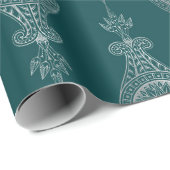 Art Deco Blauwgroen zilver Floral Cadeaupapier (Rol Hoek)