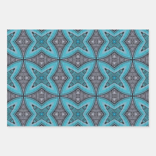 Art Deco Blauwgroen zwart wit grafisch patroon Inpakpapier Vel (Voorkant)