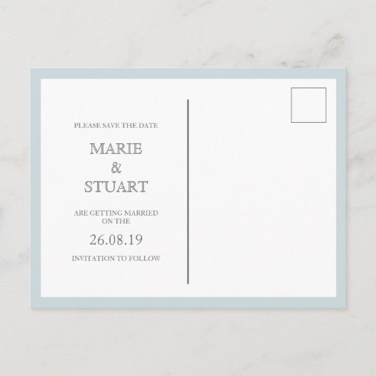 Art Deco Bleek Blue Save the Date Briefkaart (Achterkant)