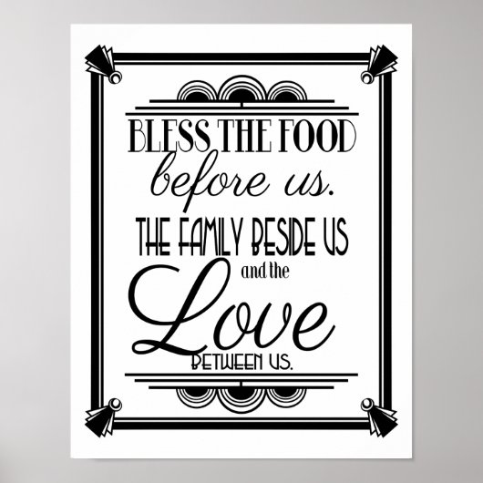 Art Deco BLESS DEZE VOEDSELkleurverandering B/G Poster (Voorkant)