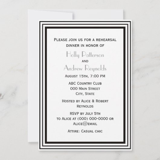  Art Deco Blk Wht Lijst #1 V repetitie Din Kaart (Achterkant)