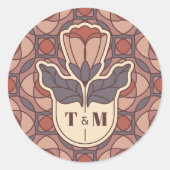 Art Deco Bloem Bruiloft Monogram Klassieke Sticker (Voorkant)
