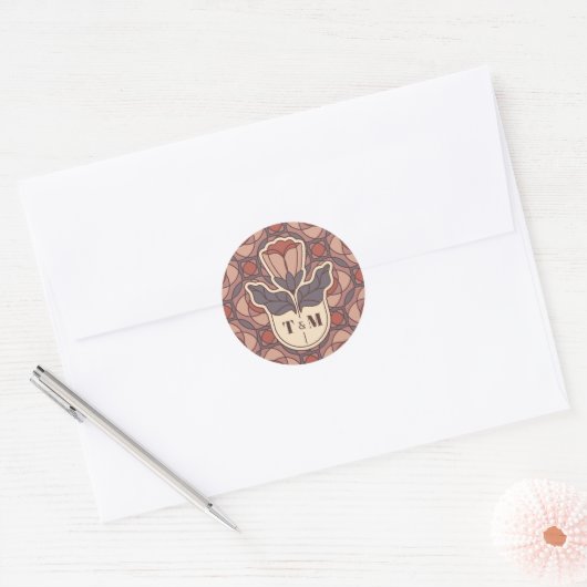 Art Deco Bloem Bruiloft Monogram Klassieke Sticker (Envelop)