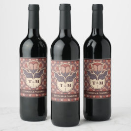 Art Deco Bloem Glas-in-lood Wijnlabel voor Bruilof Wijn Etiket