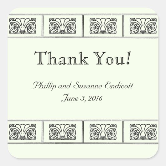 Art Deco Bloem Grens Huwelijk Bedankt Vierkante Sticker (Voorkant)