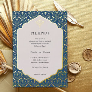 Art Deco Bloem Lotus Mehndi Goud Folie Uitnodiging