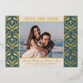 Art Deco bloem lotus trouwkaart uitnodiging goud (Voorkant)