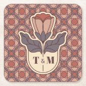 Art Deco Bloem Monogram Trouwvierkant Onderzetter (Voorkant)