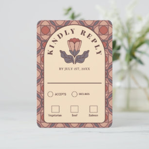 Art Deco bloem RSVP kaart met maaltijdkeuze QR