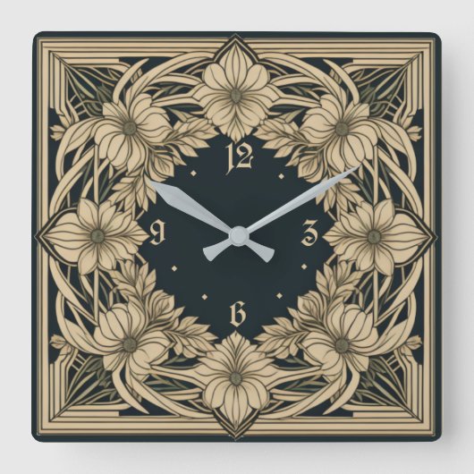 Art Deco Bloem Vierkante Klok (Voorkant)
