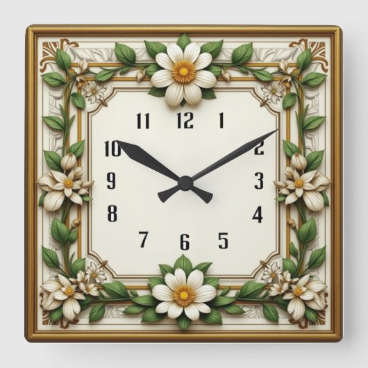 Art Deco Bloem Vierkante Klok (Voorkant)