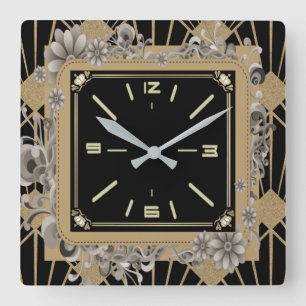 Art Deco-bloem Vierkante Klok