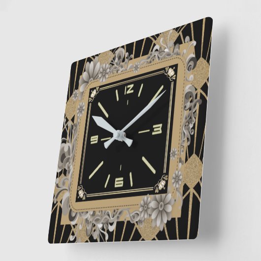 Art Deco-bloem Vierkante Klok (Hoek)