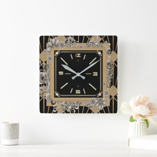 Art Deco-bloem Vierkante Klok (Huis)